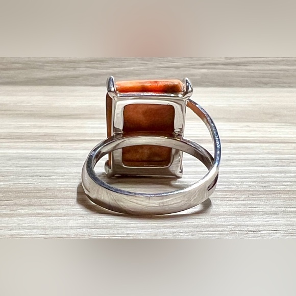 Designer Signed DW Sterling Silver Orange Jasper Zig Zag Lace Ring, Size 6, 5g - Picture 4 of 10